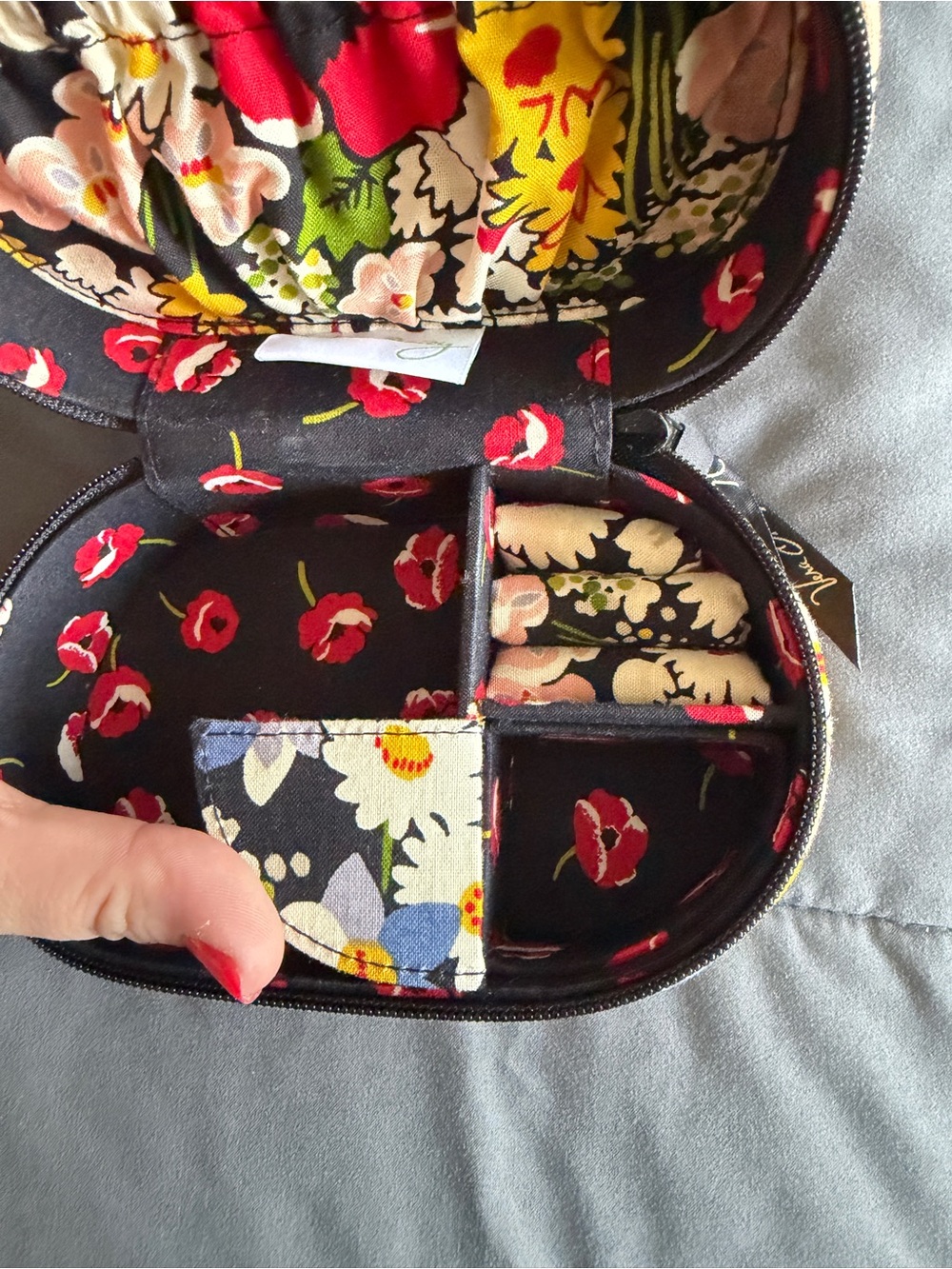 Vera Bradley Floral Travel Jewelry Case in Black, Red, Yellow, Green - Picture 4 of 4